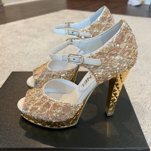 Chanel Gold Open Toe Heels
